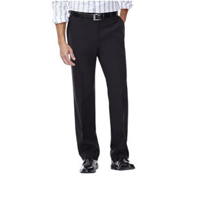Men's Haggar 38 x 34 Black eCLo Straight Flat‎ Front Class Fit Dress Pants New